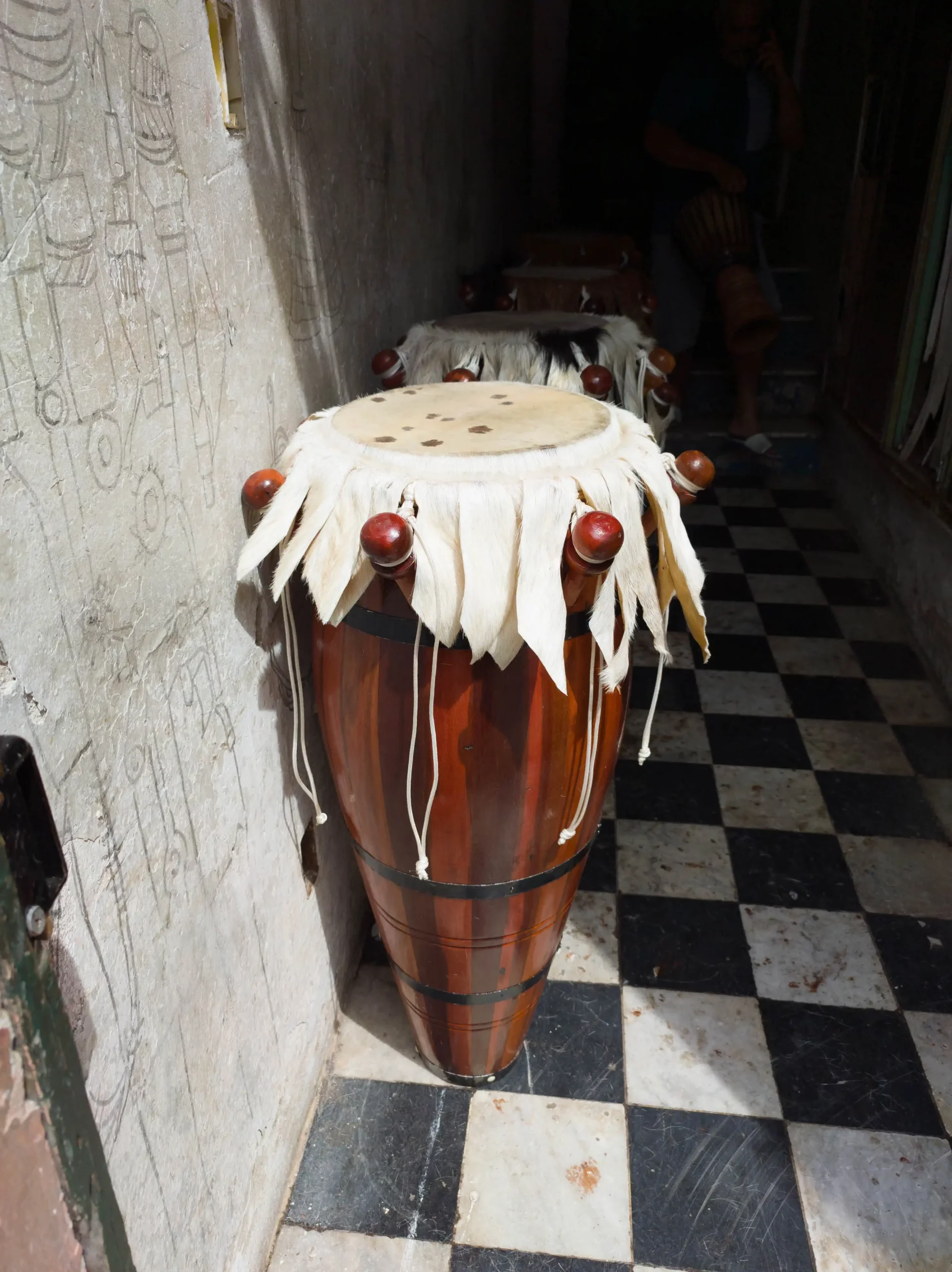 Handmade atabaque drums from the Opanijé workshop in Salvador, Bahia