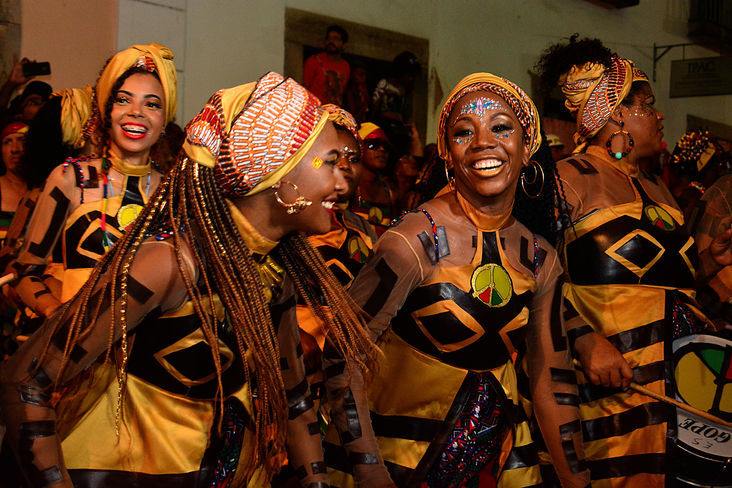 Olodum percussion group performing in Salvador, Bahia